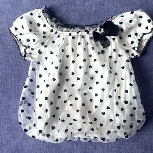 White shirt with Black hearts and bow. Girl 2T